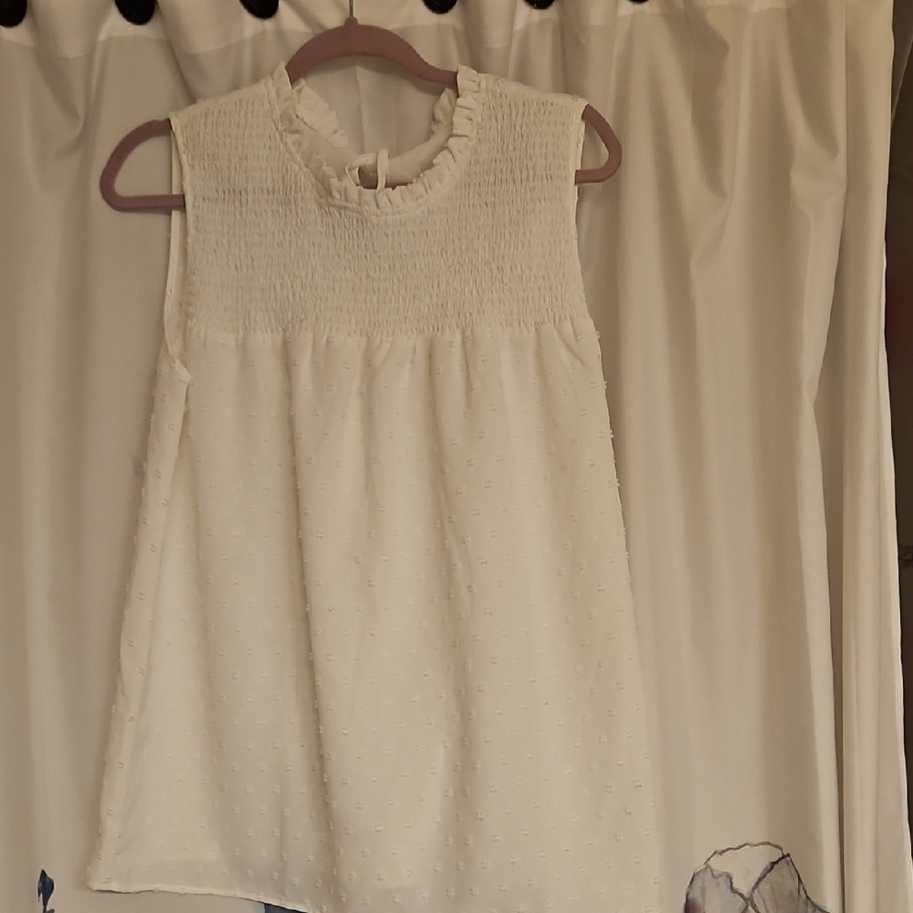 Sleeveless White Textured Top